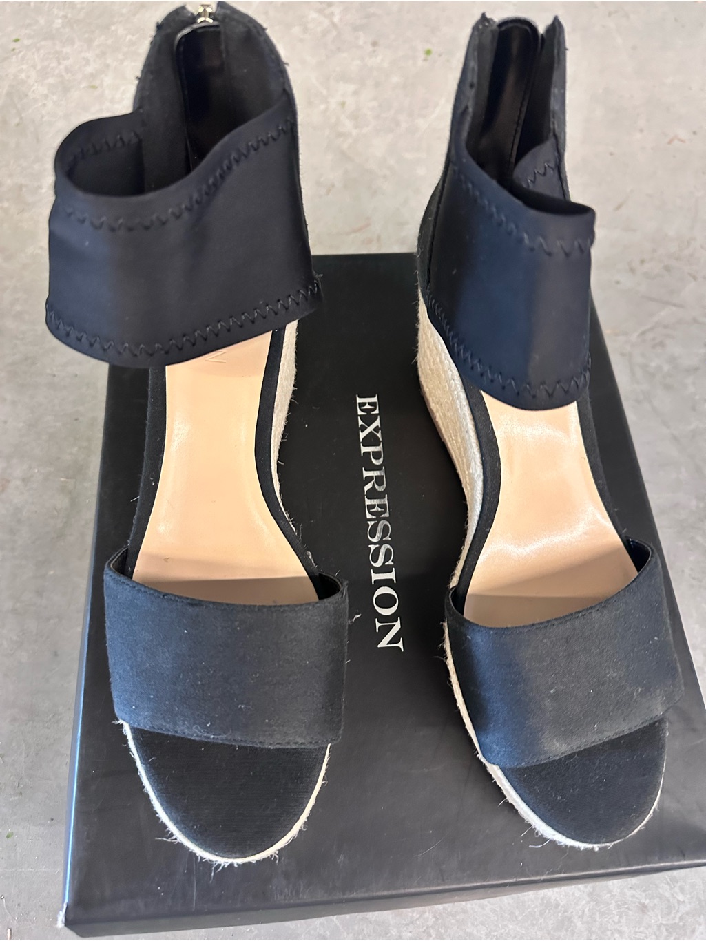 Expressions Black Espadrille Ankle-Cuff Wedge Sandals